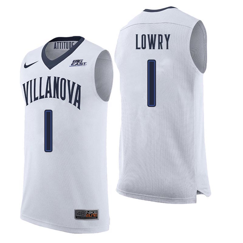 Men Villanova Wildcats #1 Kyle Lowry College Basketball Jerseys Sale-White - Click Image to Close